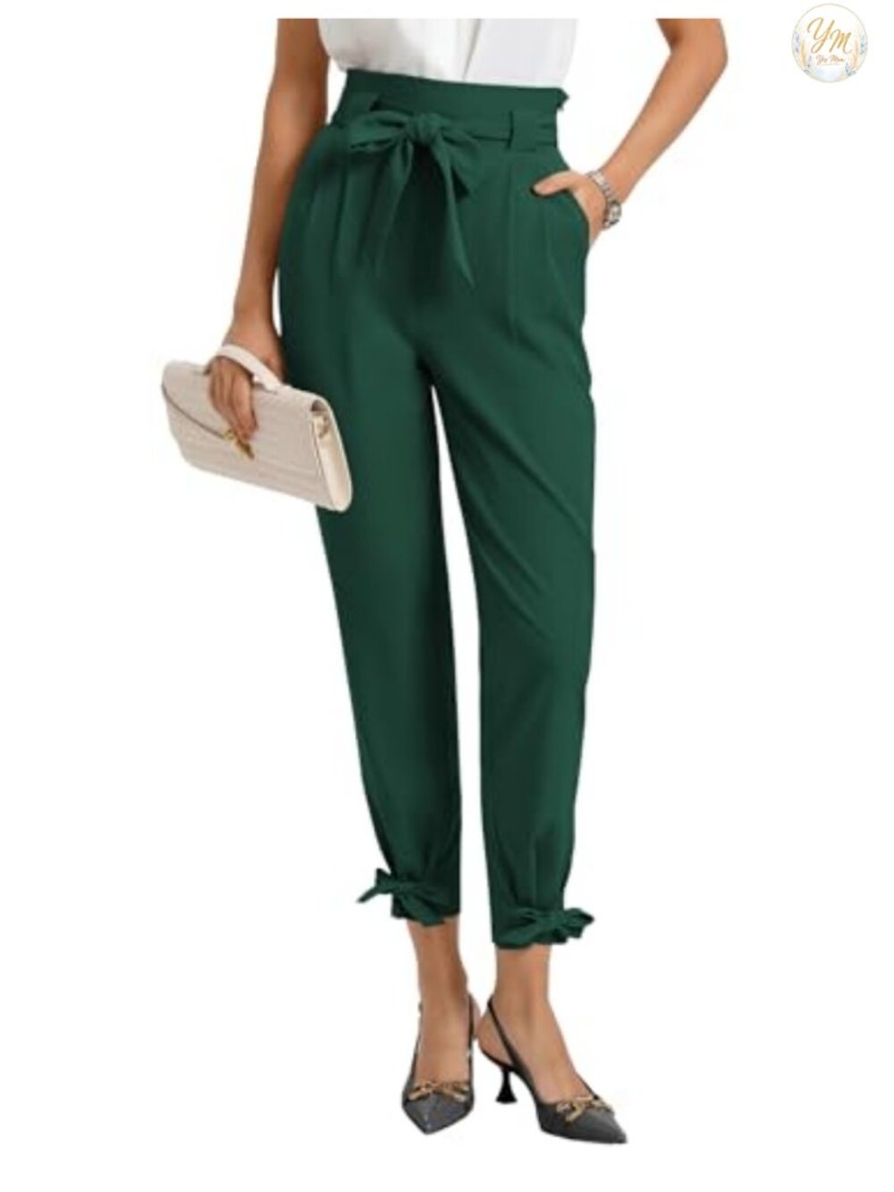 High Waist Elastic Waist Pencil Pants Business Casual Ankle Length